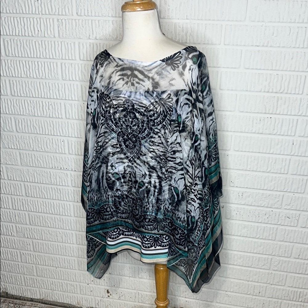 Style & Co Chic Sheer Poncho Top with Zebra Print and Tiger Eyes